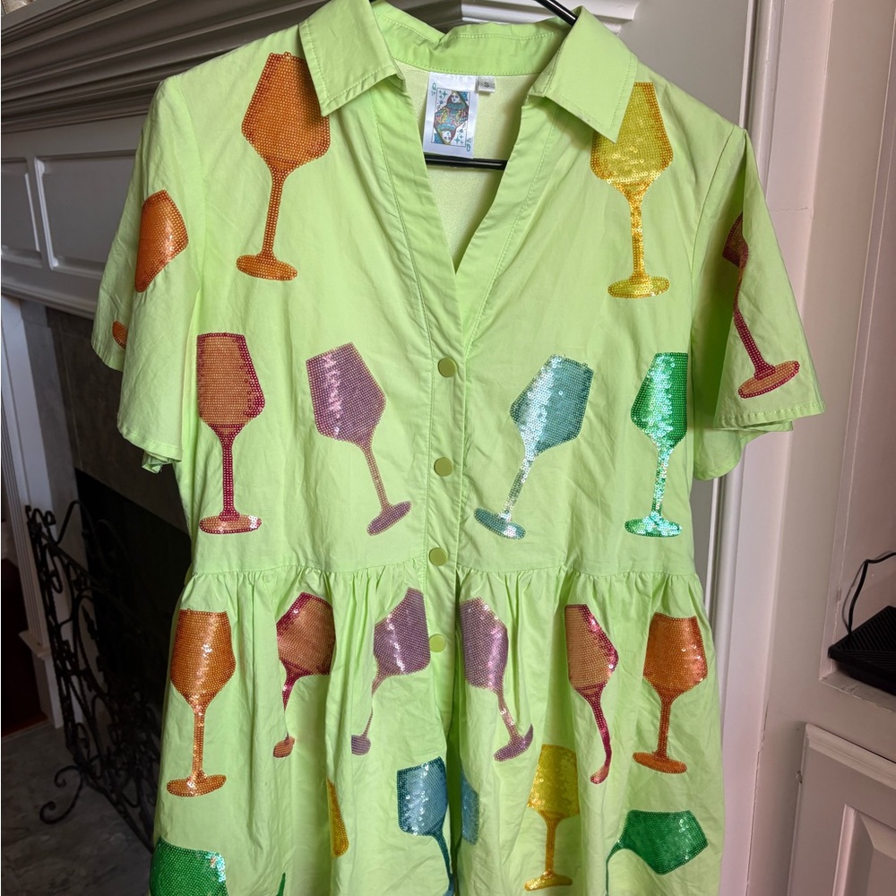 QUEEN OF SPARKLES Lime Green Sequin Wine Party Dress / Romper